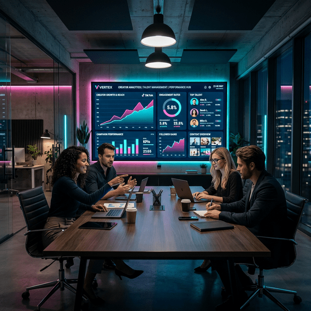 Modern agency office with analytics dashboard