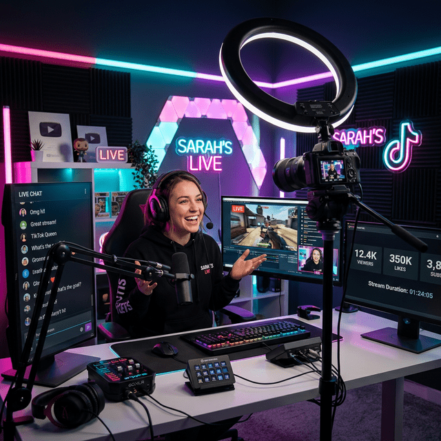 Creator live streaming studio with professional setup