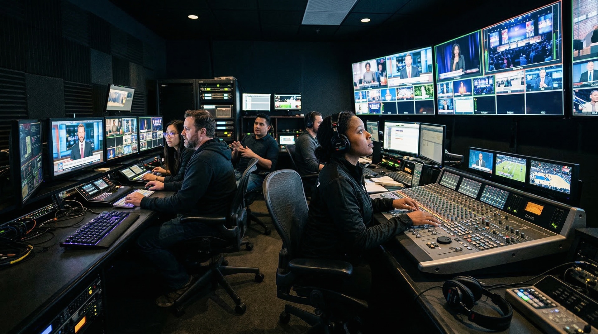 B4 Media production team in broadcast control room