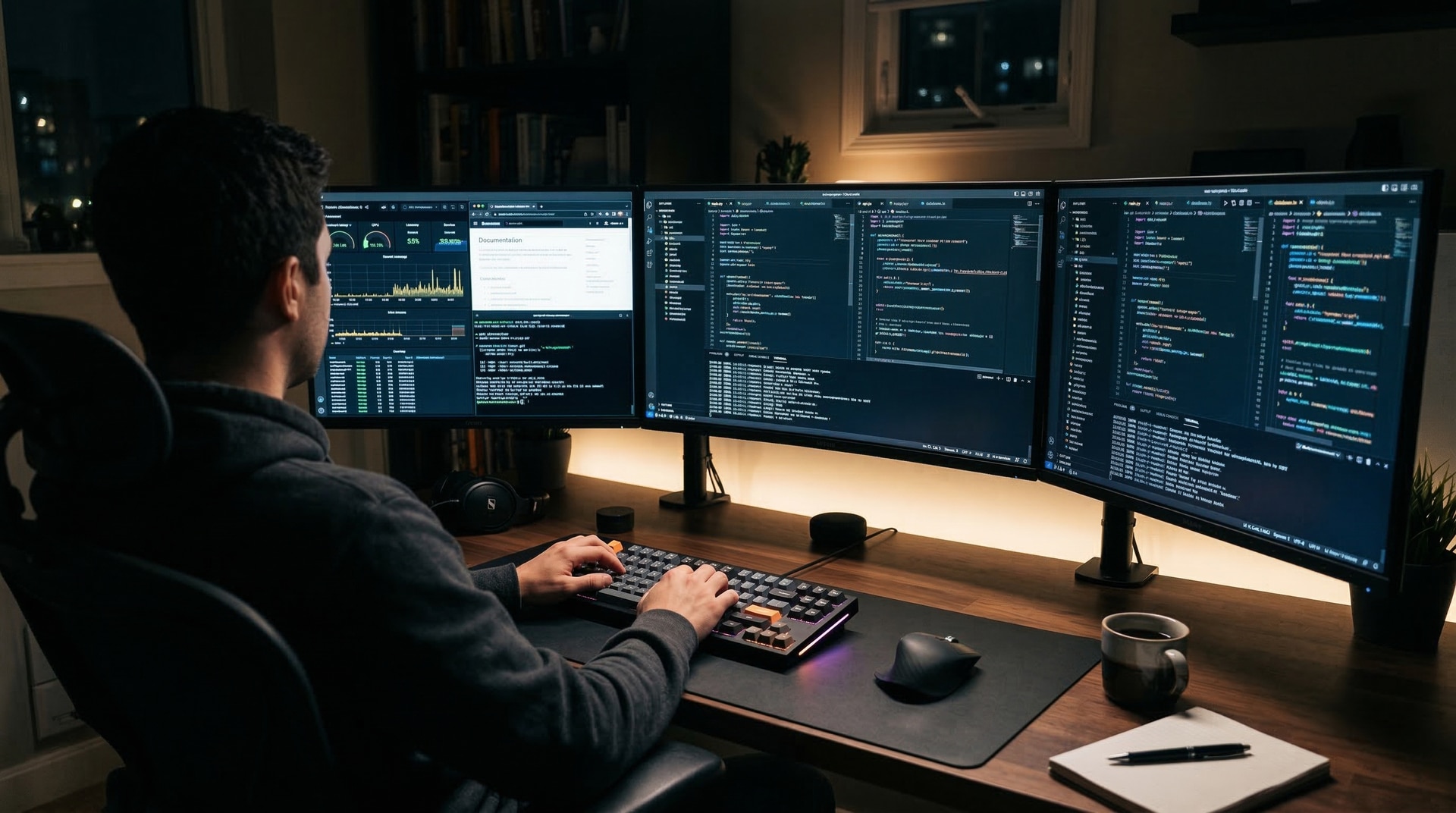 Software development workstation with multiple monitors